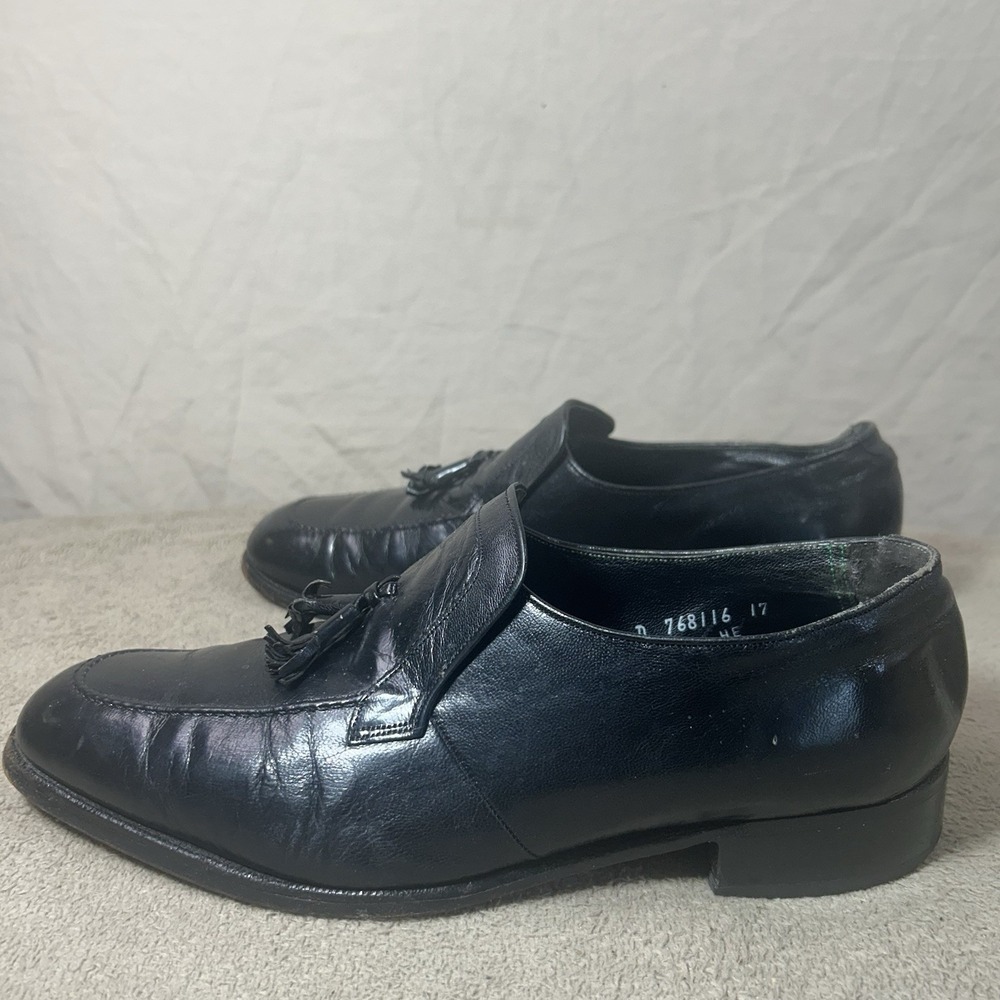 Vintage Florsheim Imperial Black Leather Tassel Loafers Mens Size 10 D 92109